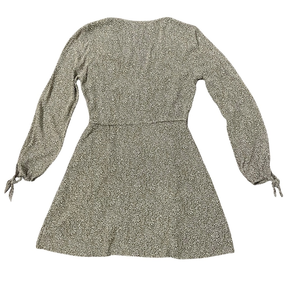 Abercrombie & Fitch Women’s Wrap Mini Dress Long Sleeve Leaf Print Olive Green S - Picture 6 of 13